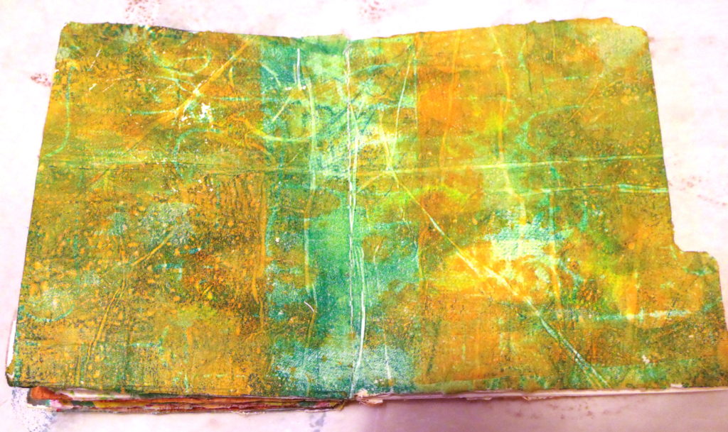 100DayProject, days 5-15 - monoprint background in manila folder book